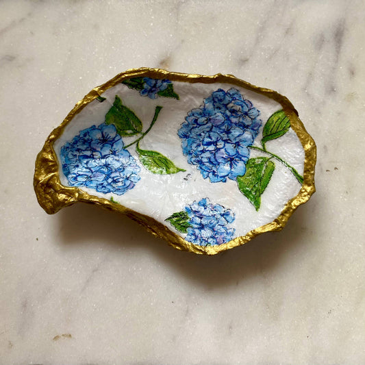Del Mar Designs- Blue Hydrangea Oyster Shell Jewelry Dish