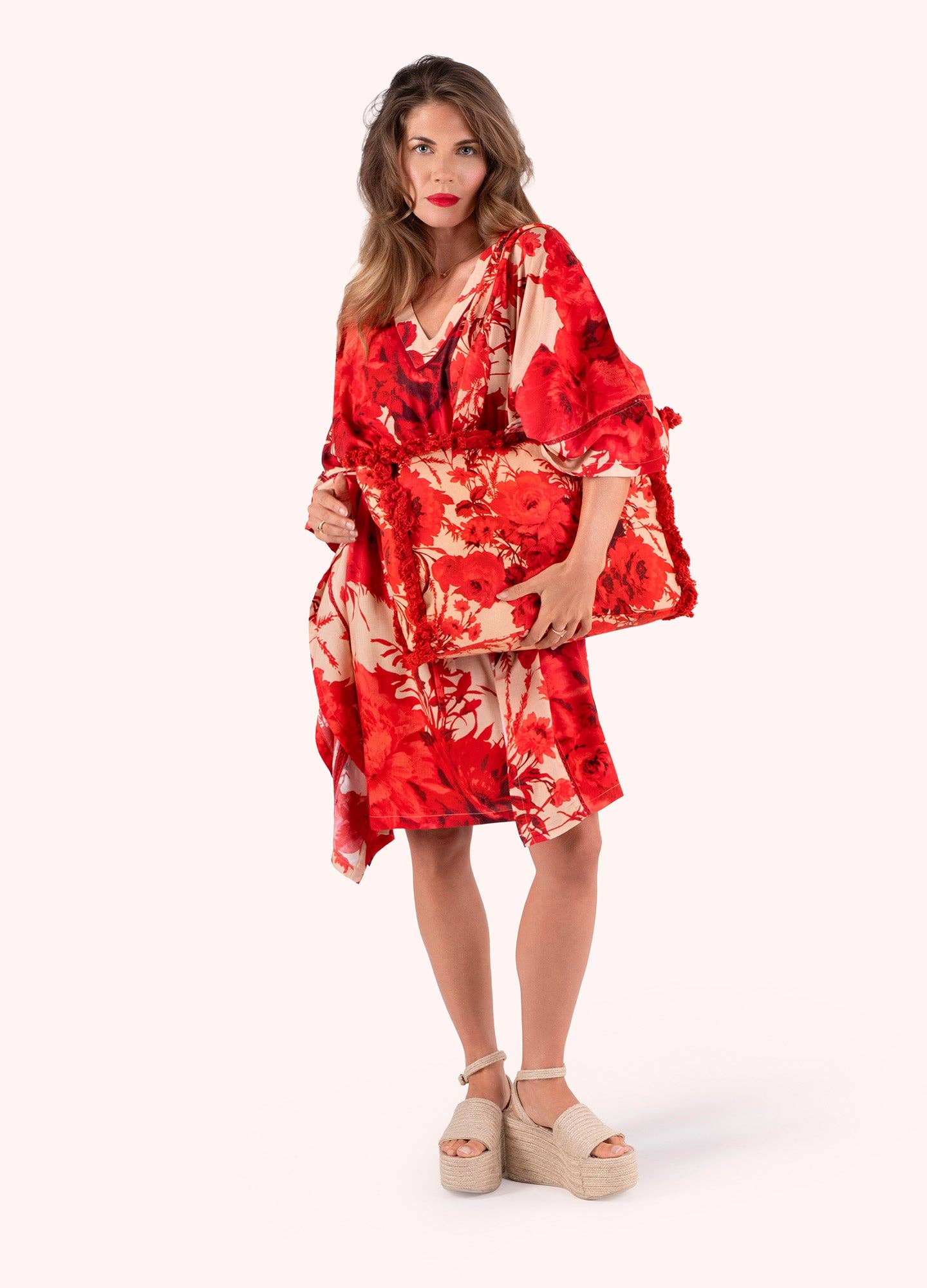 Fringed Box Tote - Rouge Blooms, by Powder Designs