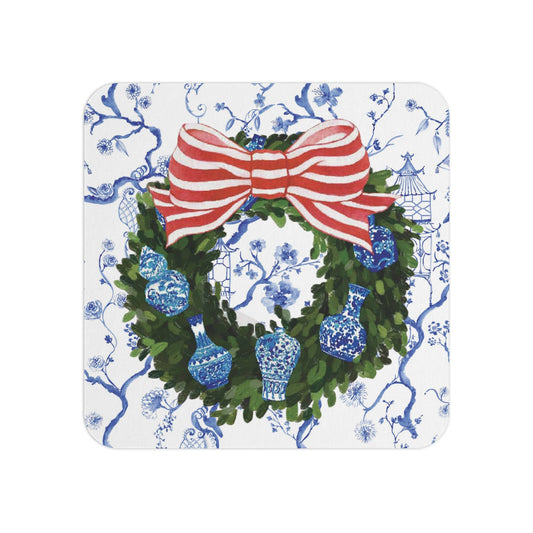 Design Carolinas Chinoiserie Ginger Jar Christmas Wreath Coaster Set