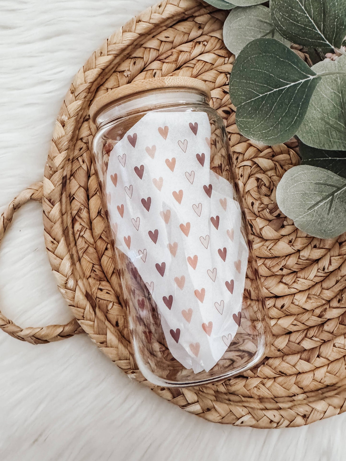 Mini Boho Hearts 16oz Glass Cup with Bamboo Lid