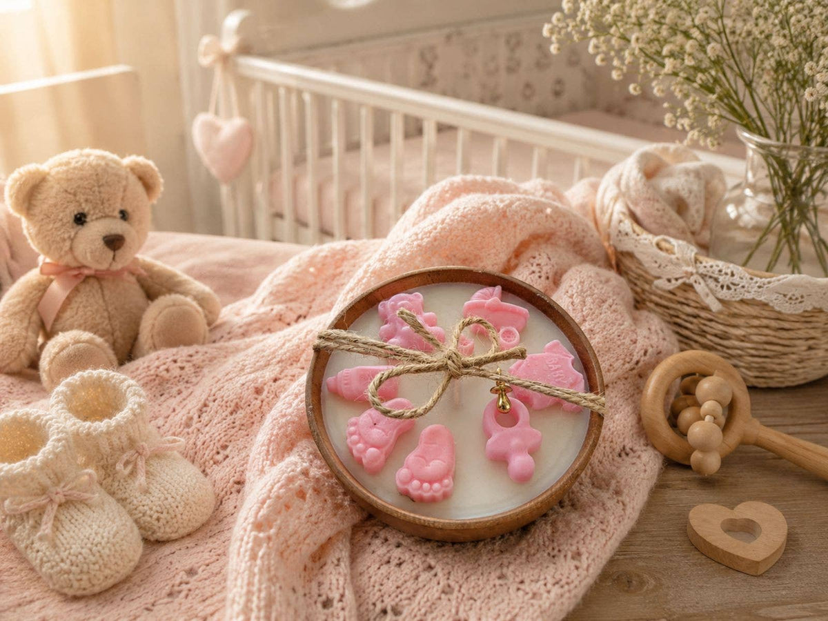 Held in Light Baby Girl Gift Candle in Wooden Bowl – Handmade Soy Candle