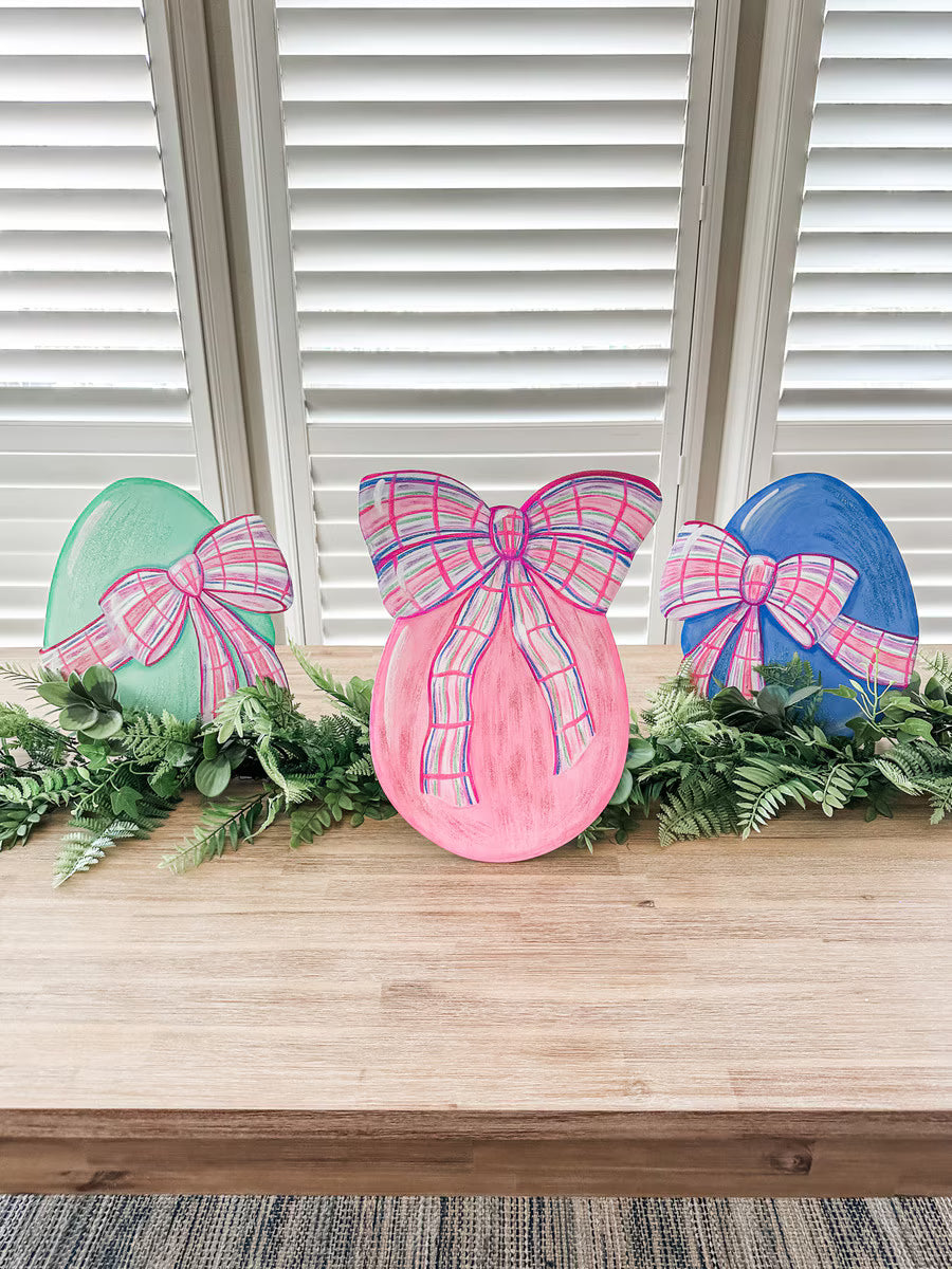 Round Top Eggs w/ Plaid Bows (Set of 3)