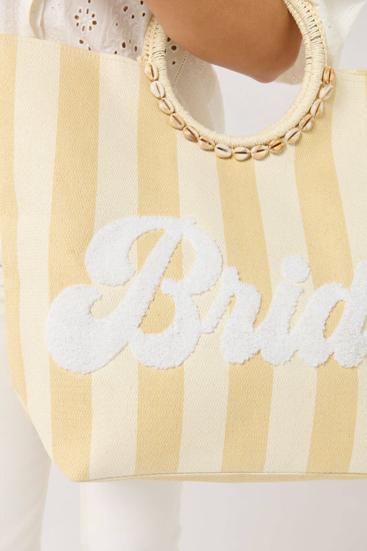 Shiraleah's "BRIDE" STRIPE TOTE, NATURAL