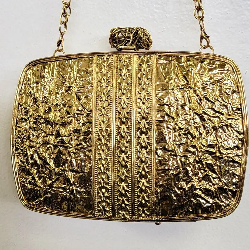Jeweled Metal Mother of Pearl (MOP) Clutch (Gold)
