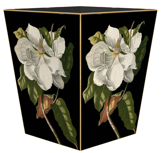Marye-Kelley Open Magnolia Wastepaper Basket on Black