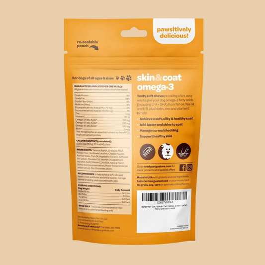Ready Pet Go! Omega 3 Fish Oil Supplement Chews for Dogs - Skin & Coat