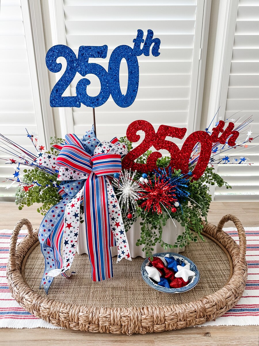 Round Top All Glitter America's 250th Birthday Red or Blue
