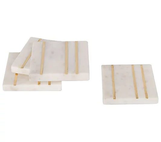 Godinger Set of 4 Sq Marble Coasters Inlay