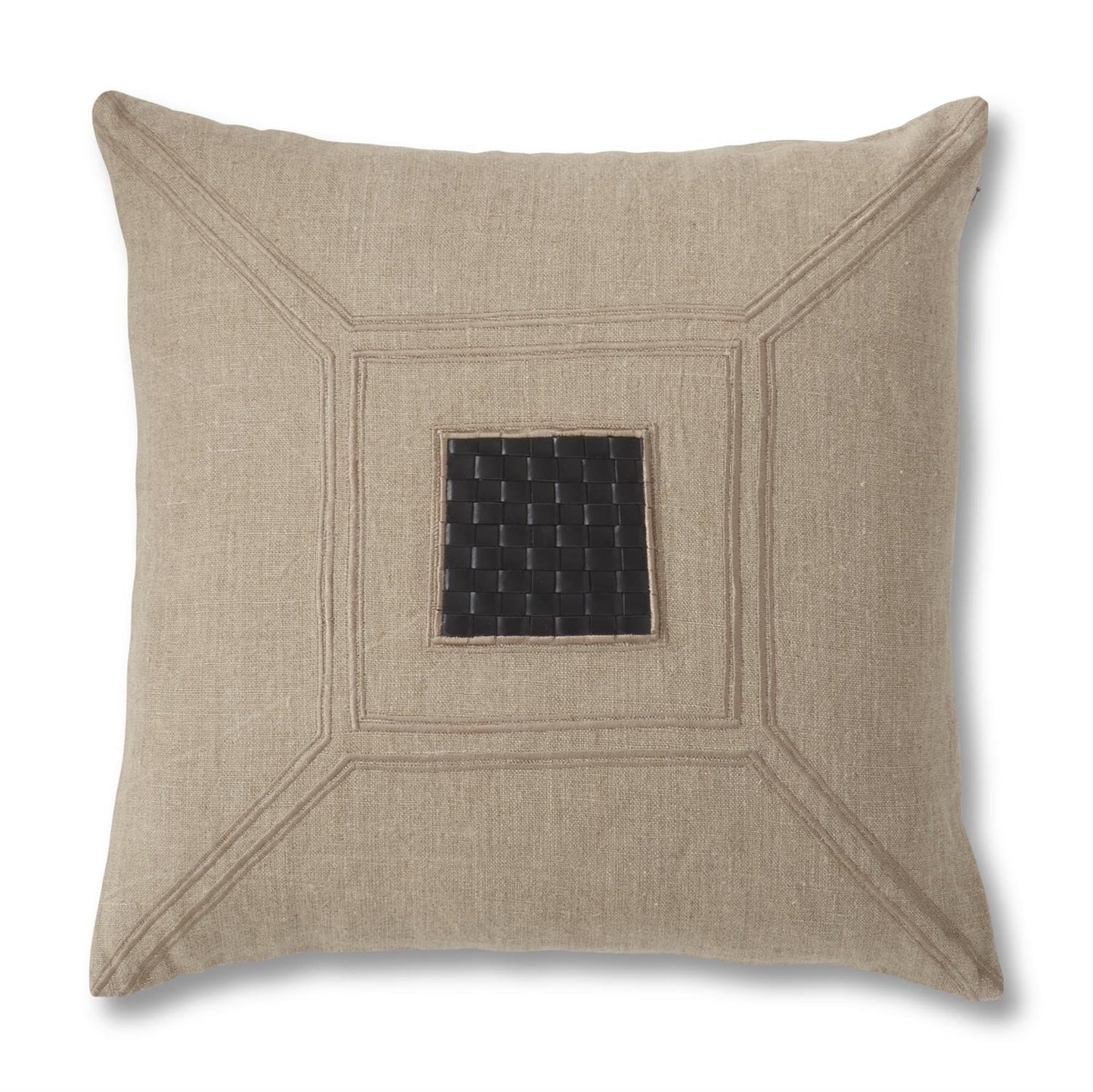 K&K Natural Linen & Vegan Woven Leather 20inch Square Pillow