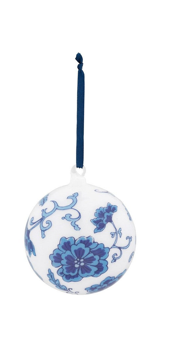 Park Hill Chinoiserie Peony/Feathers Glass Ball Ornament