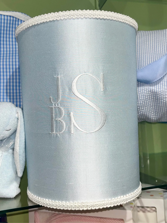 Jan Sevadjian Linen Fabric Custom Wastebasket with or without Monogram