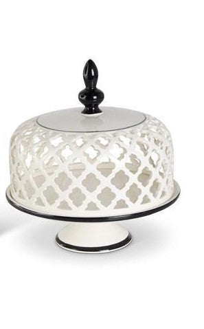 K&K White Lattice Cutout Lidded Ceramics with Black Accents