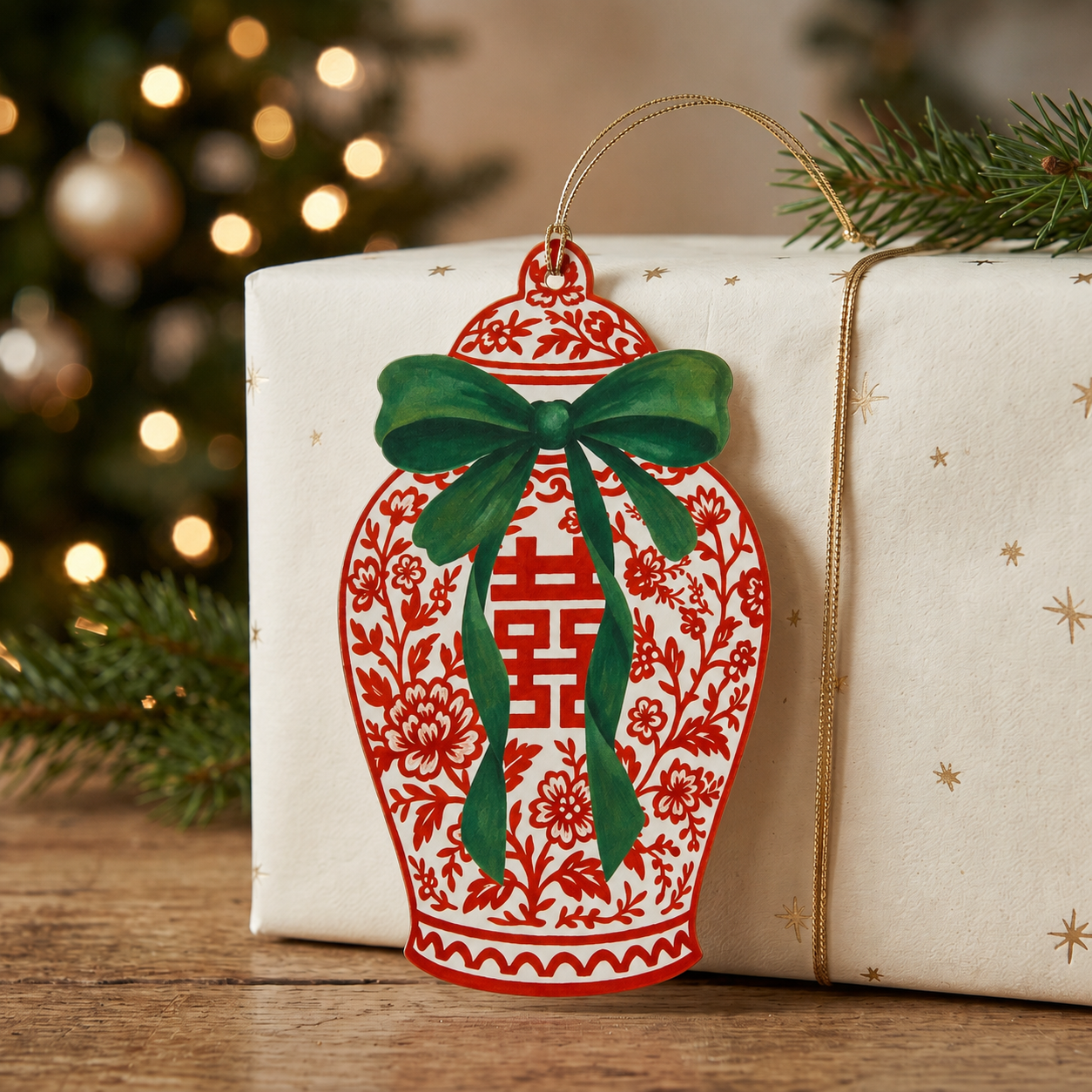 Die-Cut Chinoiserie Ginger Jar Holiday Gift Tag | Set or Ind