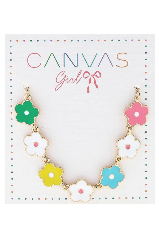 Canvas Style Pocket Full of Posies Enamel Flower Children's Necklace
