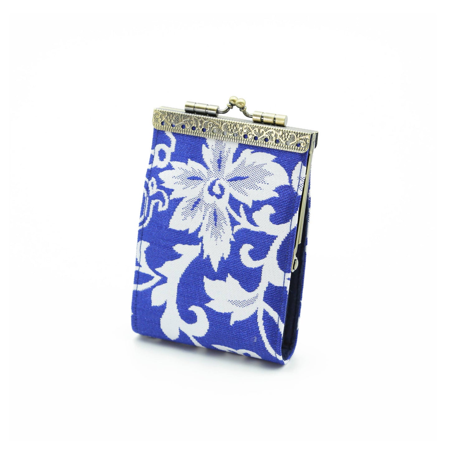 Floral Brocade RFID Card Holder, White & Blue