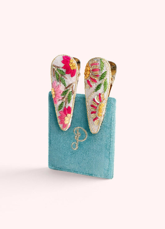 Jeweled Hair Clips - Cream Flora, by Powder Designs