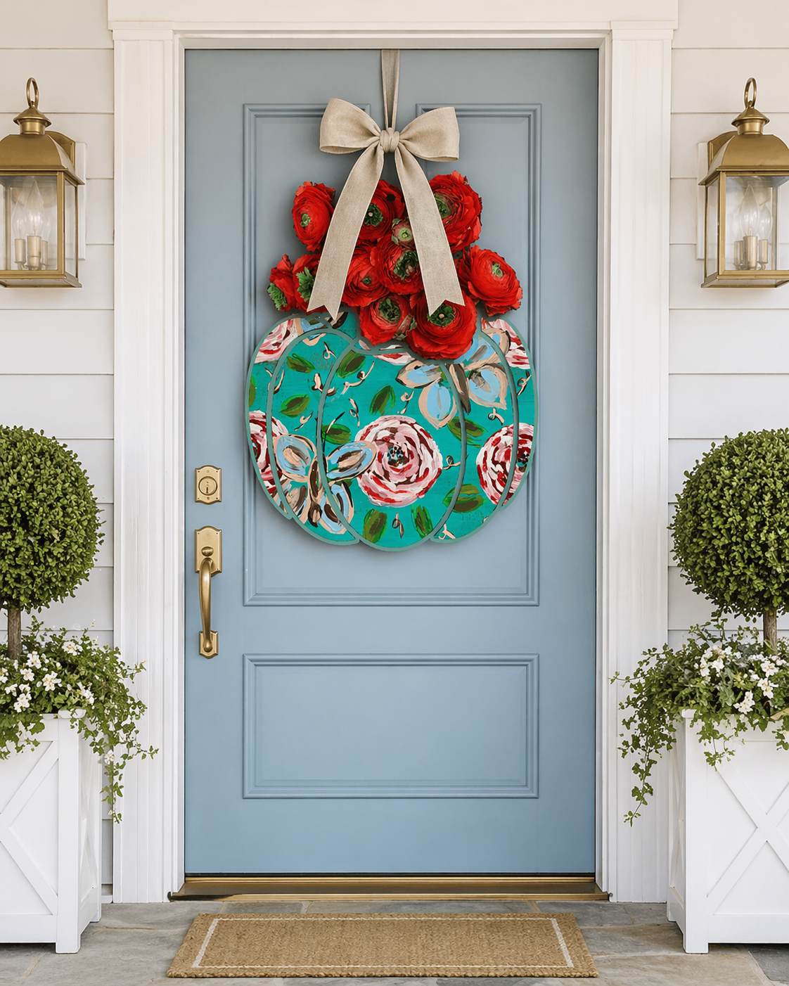 Mid Mod Large Designer Red Florals in Ginger Jar Door Hanger