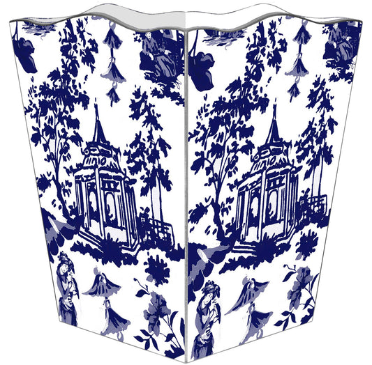 Marye-Kelley  Chinoiserie Pagoda in Blue Wastepaper Basket