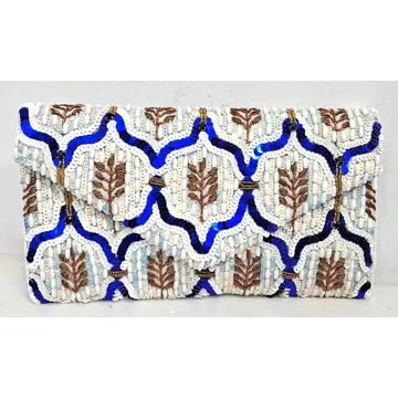 Badgley Mischka Beaded Geo Blue Clutch