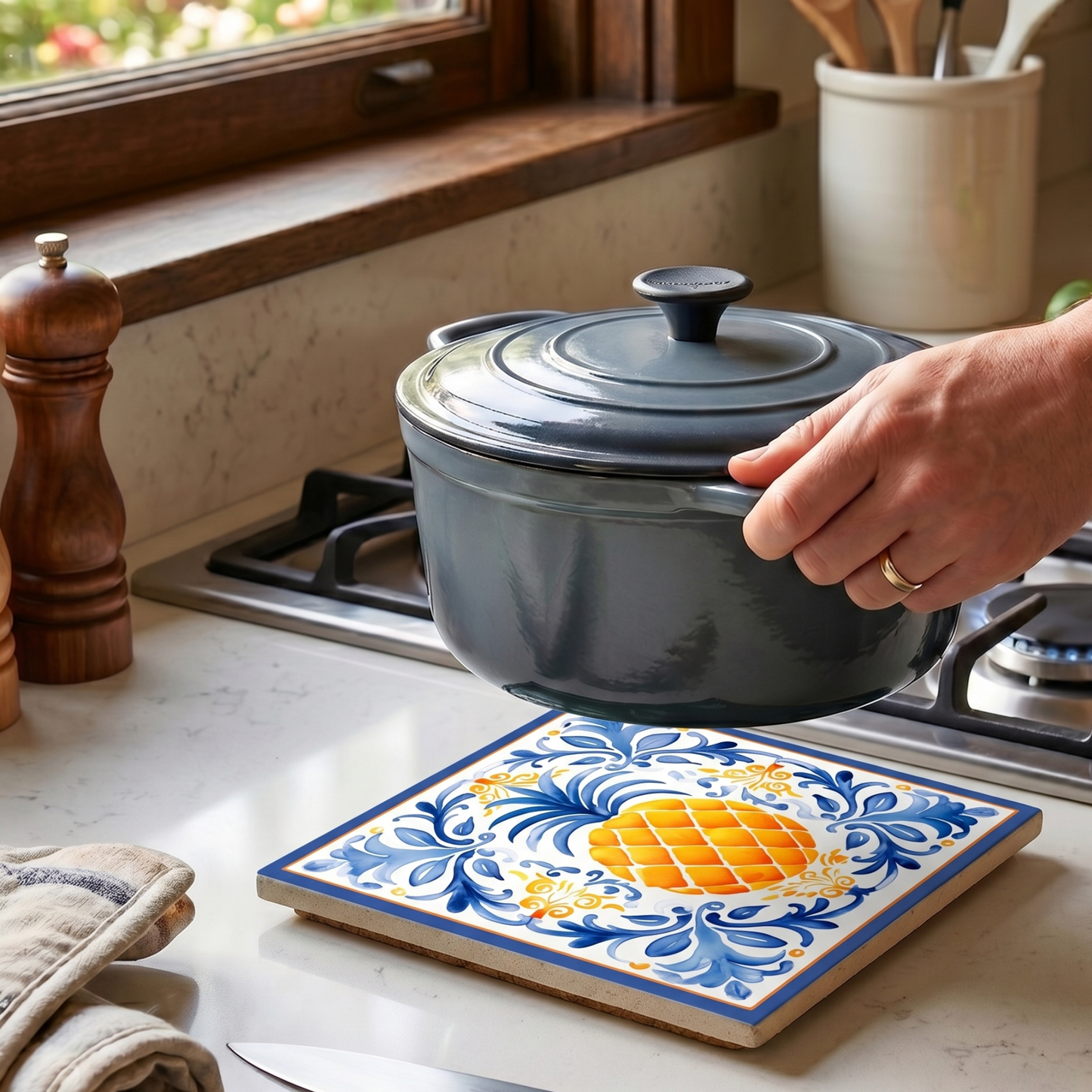 Highland Row Pineapple Majolica Ceramic Trivet | Italian Kitchen Decor