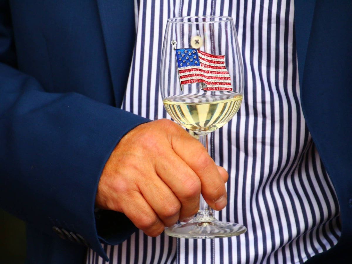 Queens' Jewels American Flag Jeweled Stemmed Wine Glass