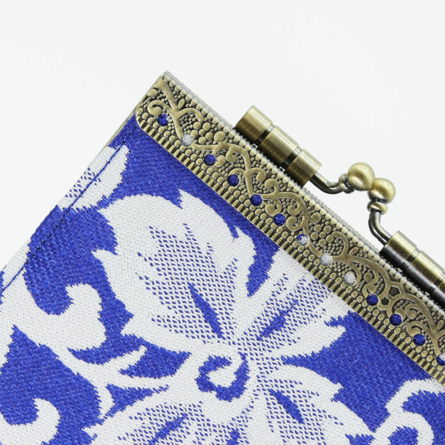 Floral Brocade RFID Card Holder, White & Blue