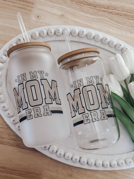 In My Mom Era 16oz Glass Cup with Bamboo Lid