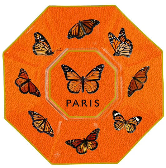 Marye-Kelley Monarchs Orange Decoupage Glass Plate