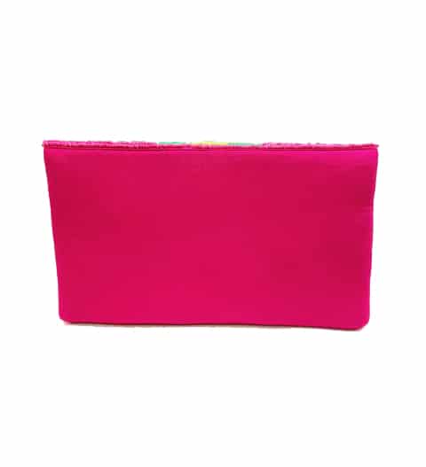 FUCHSIA BEADED BEE CLUTCH W/ GREEN & YELLOW STRIPE
