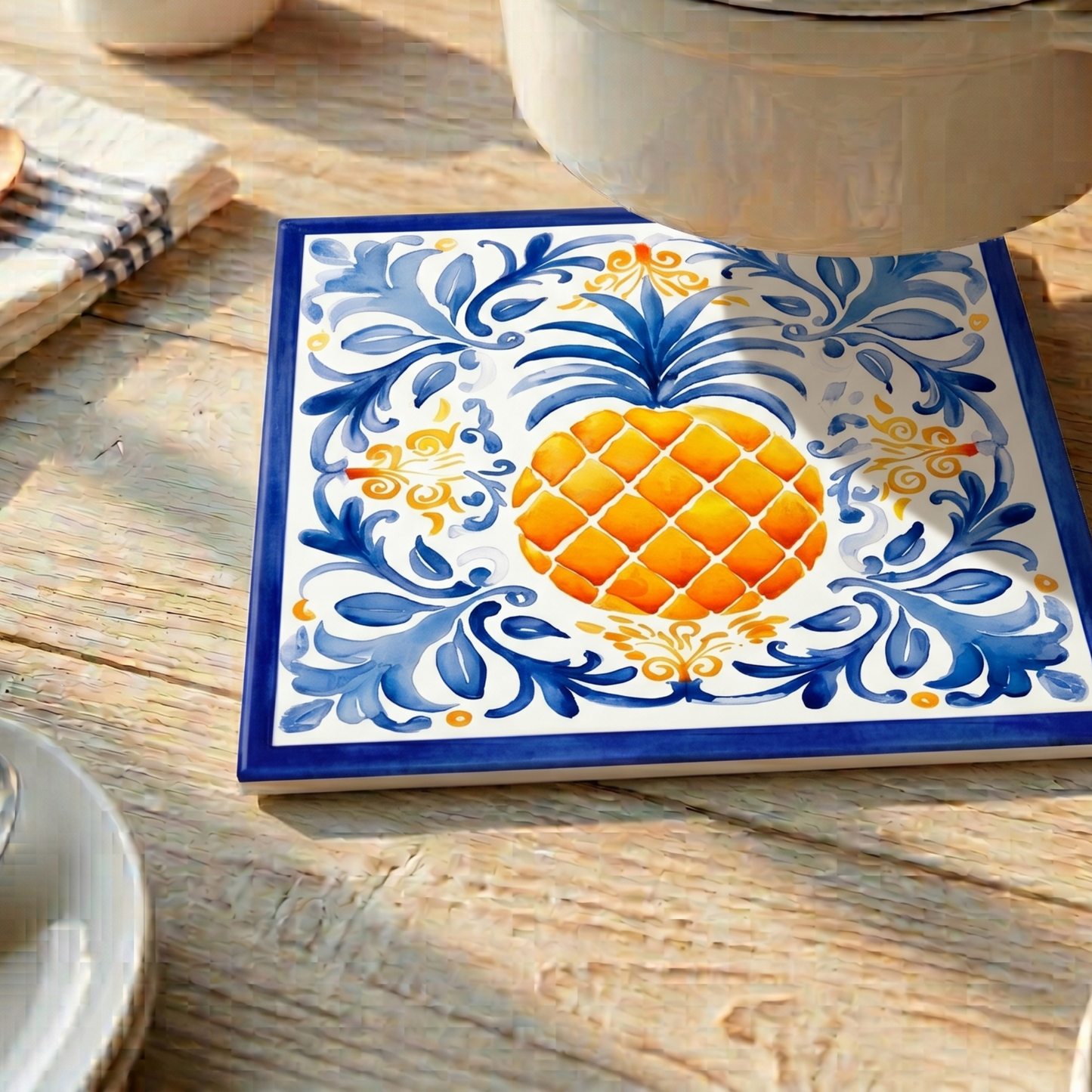 Highland Row Pineapple Majolica Ceramic Trivet | Italian Kitchen Decor