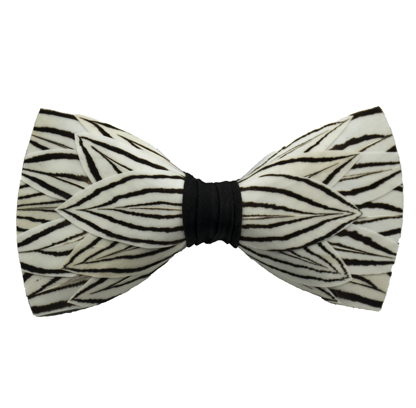 Monarch & Mariposa Feather Bow Tie- Black & White Pheasant