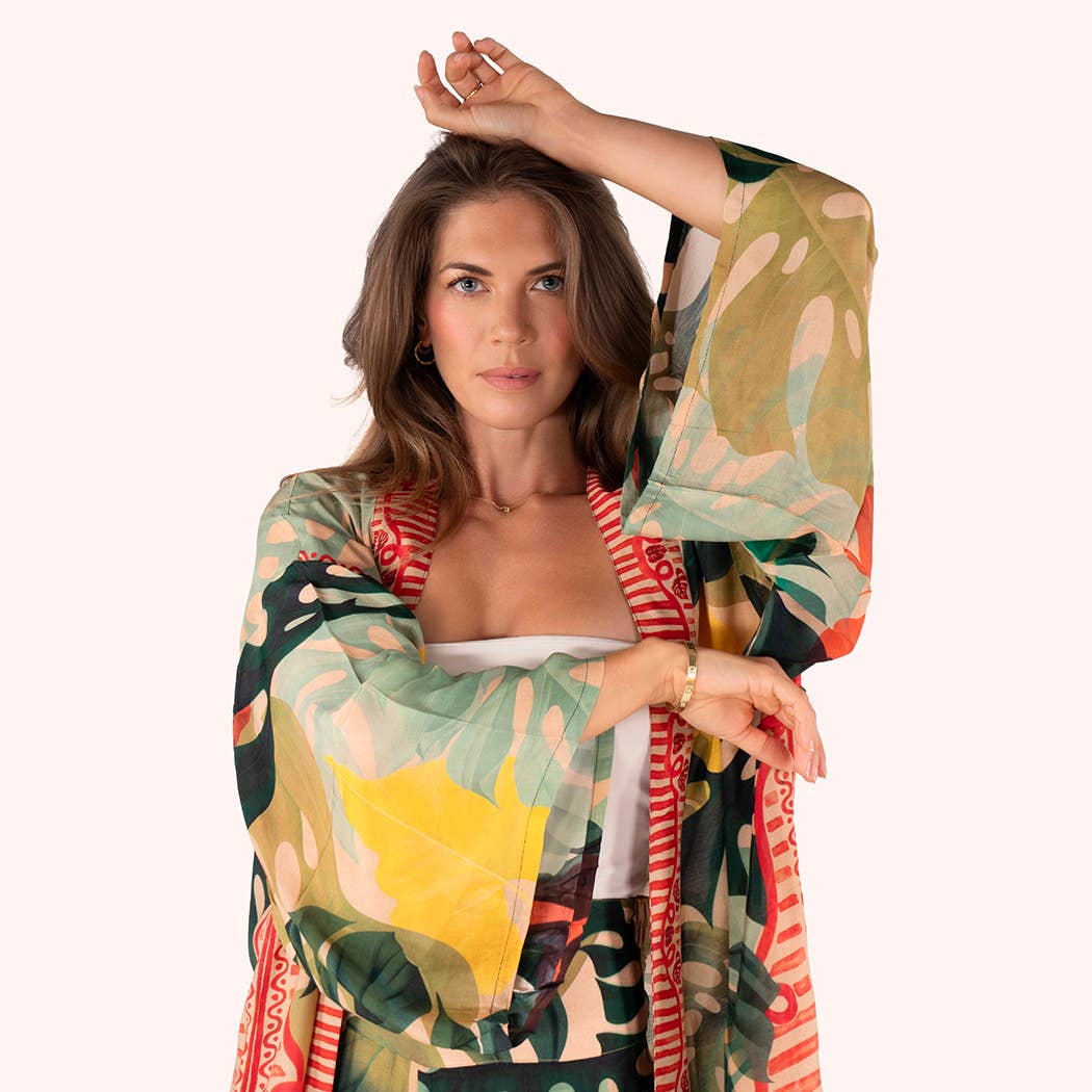 Kimono Jacket - Exotic Leaves, by Powder Designs