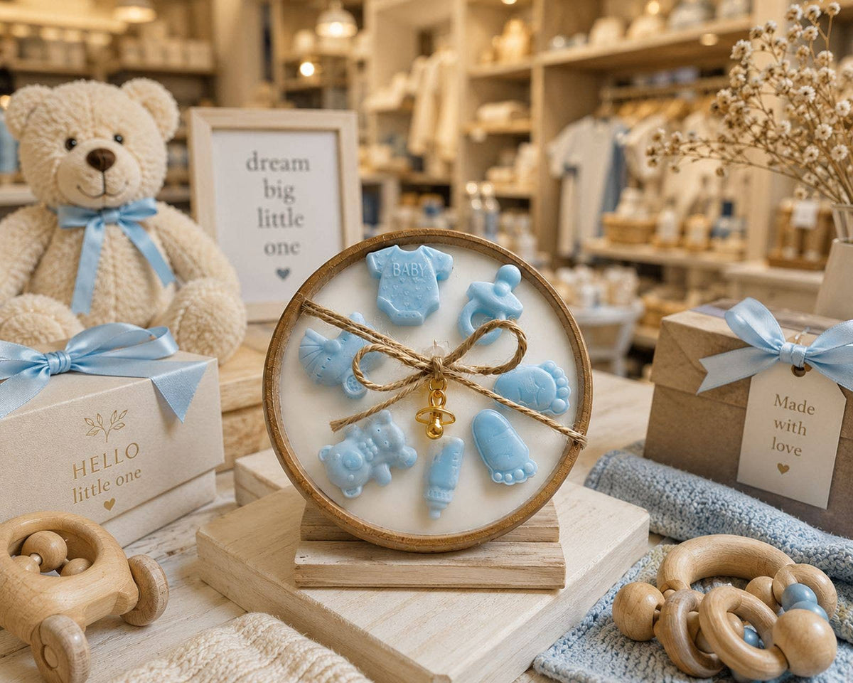 Held in Light - Baby Boy Gift Candle in Wooden Bowl – Handmade Soy Candle