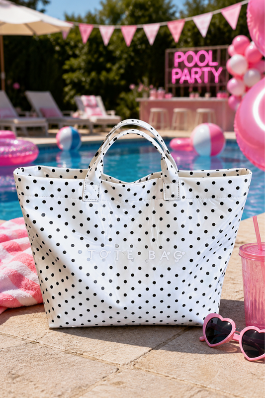 White and Black Polka Dot Vinyl TOTE BAG