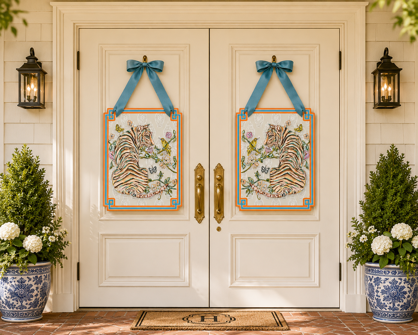Mid Mod Large Designer Chinois Tiger Door Hangers