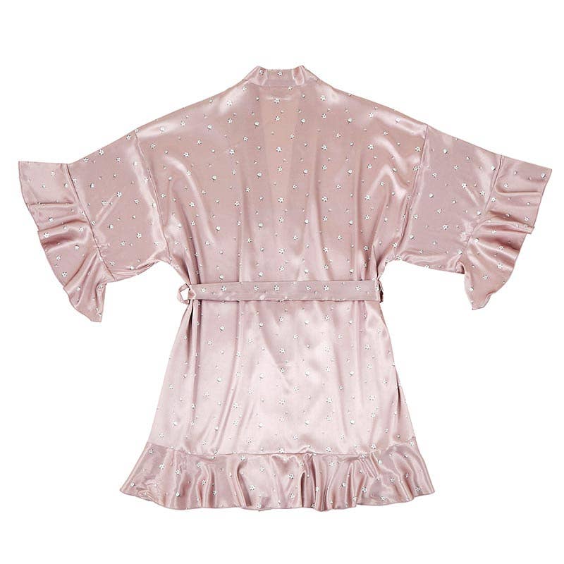 Bella Sleep + Spa Ruffled Satin Robe - Cotton Blossom