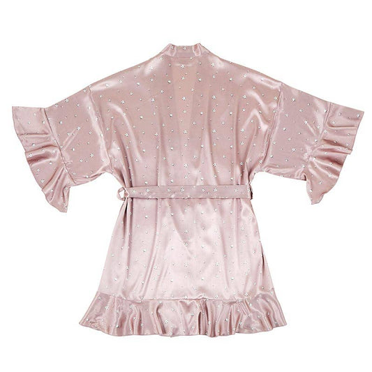 Bella Sleep + Spa Ruffled Satin Robe - Cotton Blossom