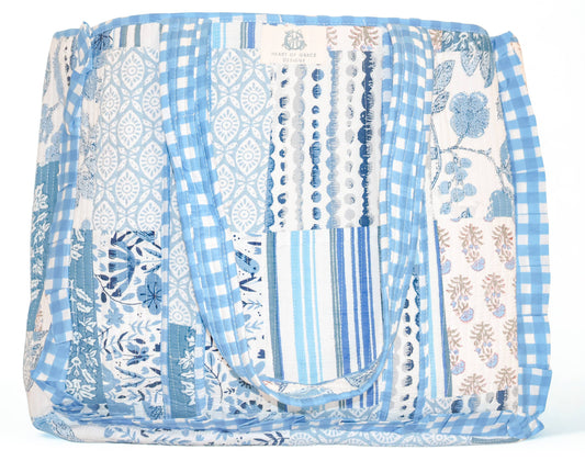 Heart of Grace Bleu Chapelle | Large Quilted Ruffle Tote Bag