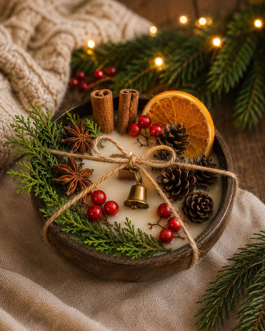 Held in Light - Christmas Wood Wick Candle in Wooden Bowl | Christmas Decor