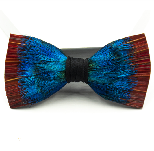 Monarch & Mariposa Feather Bow Tie - Blue Peacock & Pheasant