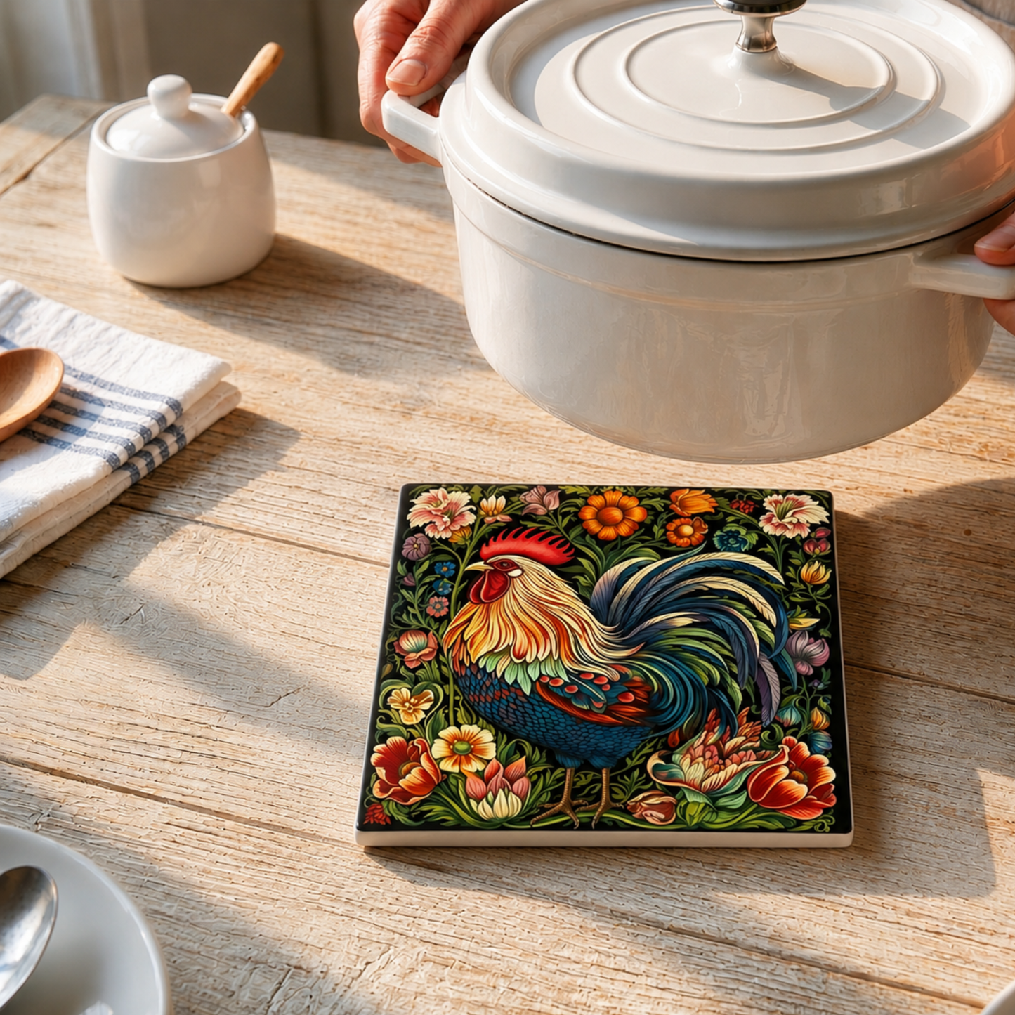 Highland Row Italian Rooster Ceramic Trivet | Mediterranean Decor
