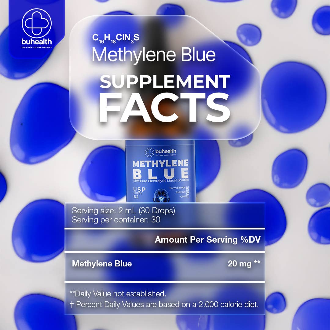 Methylene Blue Drops 2% USP Grade, 2 fl oz, Made in USA