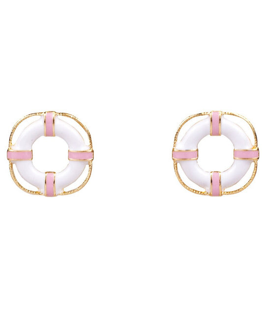 Royal Standard Life Buoy Stud Earrings (Pink/White/Gold)