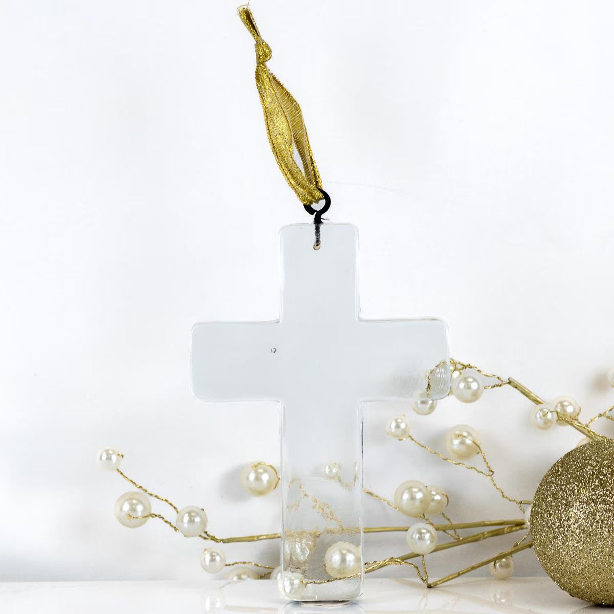 Royal Standard Cross Glass Ornament, Clear