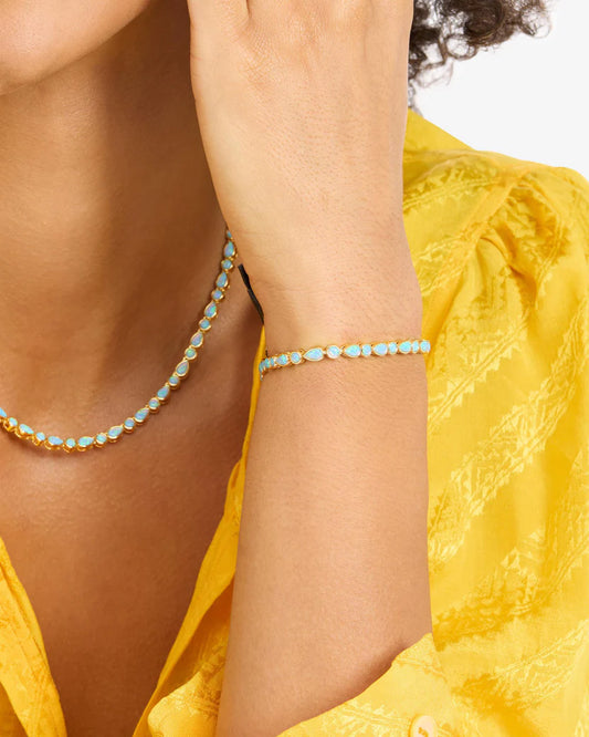 Melinda Maria Isla Tennis Bracelet, Gold/Blue Opal, 3mm, 6.5"