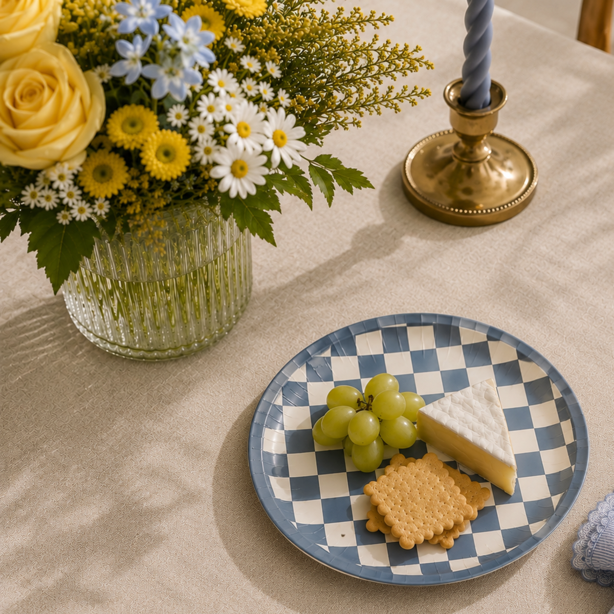 Emergency Confetti Dusty Blue Checker Snack Plates
