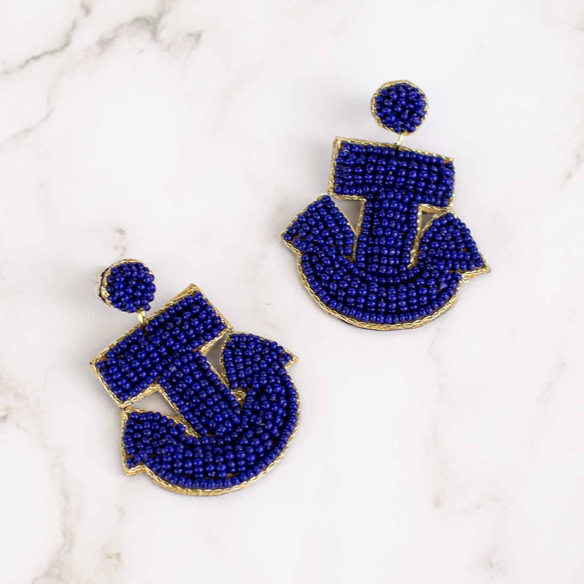 Royal Standard Anchor Beaded Earrings Navy 2”