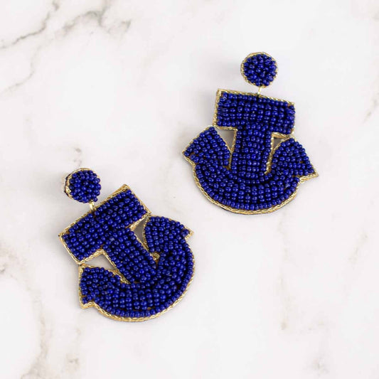 Royal Standard Anchor Beaded Earrings Navy 2”