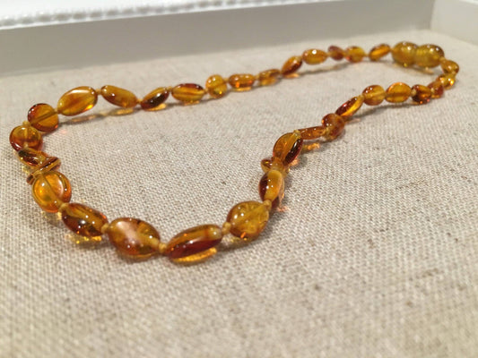 Baltic Essentials Polished Honey Bean 11 Baltic Amber Necklace teething fever fussiness