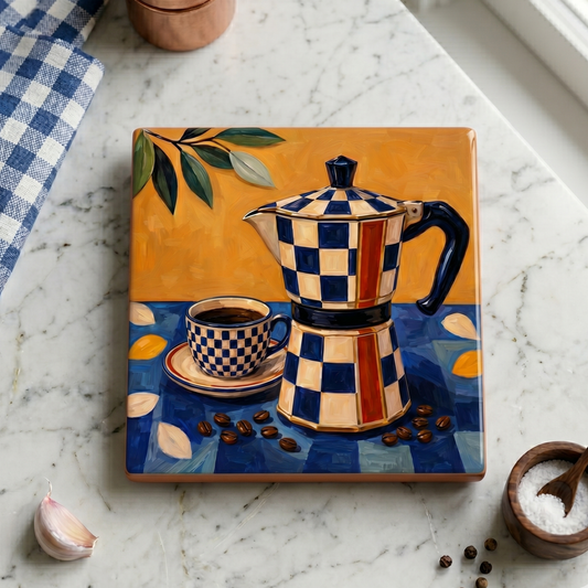 Highland Row Mediterranean Coffee Trivet | Kitchen Decor. Gift